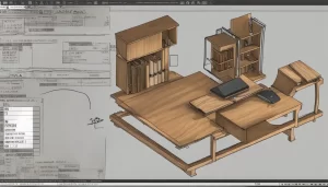 Imagem de uma mesa de escritório com computador exibindo formulário do CNO, planta de construção civil, calculadora, caneta e bloco de notas.